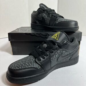 🔥 Air Jordan 1 Low Black Lychee Pattern Yellow Size 9.5
